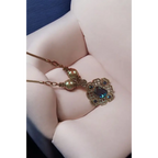 Adair Uncut Stone With Net Intricate Design Gold Plated Chain With Moon Of Pearls - Necklace