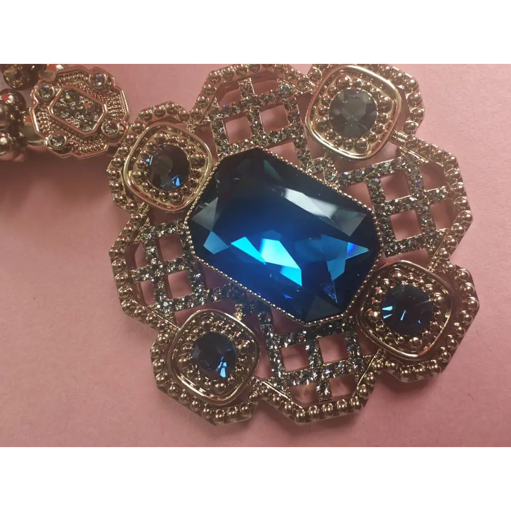Adair Uncut Stone With Net Intricate Design Gold Plated Chain With Moon Of Pearls - Necklace