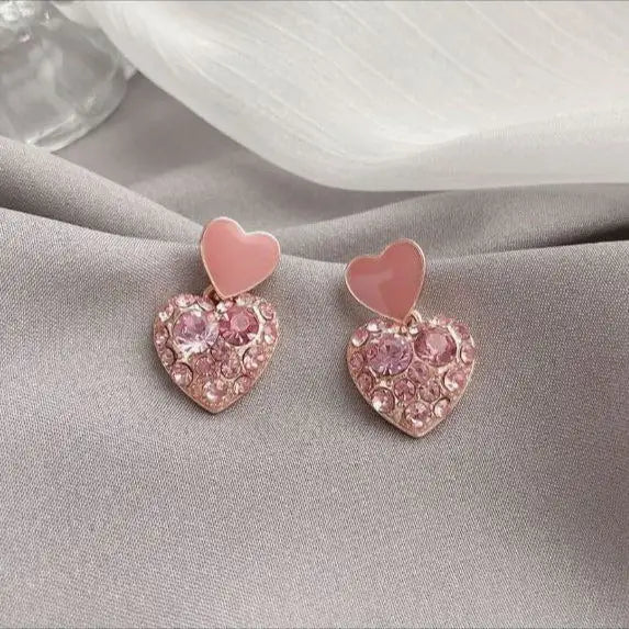 Adair Valentine Flamingos Double Hearts with Crushed Crystals Earrings - Earrings