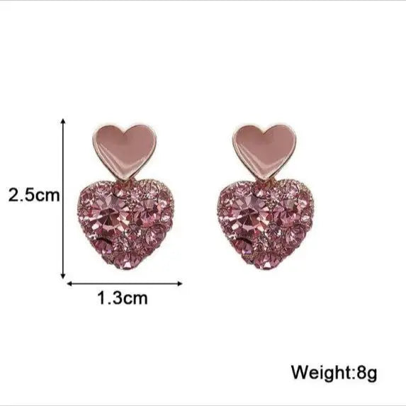Adair Valentine Flamingos Double Hearts with Crushed Crystals Earrings - Earrings