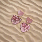 Adair Valentine Flamingos Double Hearts with Crushed Crystals Earrings - Earrings