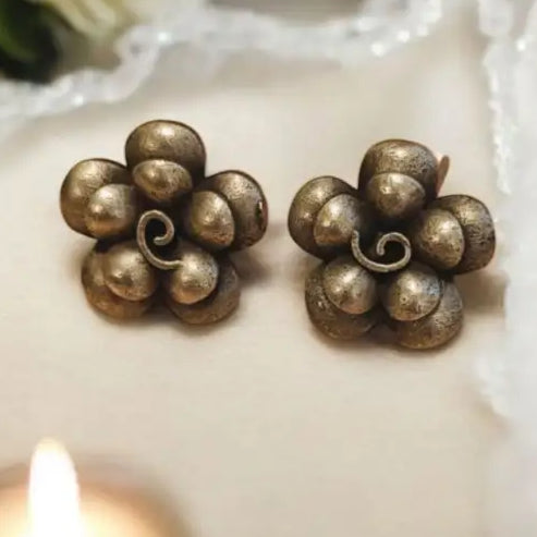 Antique Gold Floral Stud Earrings – Vintage Brass Earrings By AdairGems - Earrings