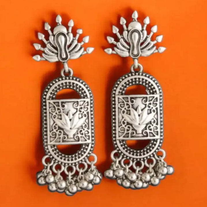 Antique Silver Lotus Jhumka Earrings – Handcrafted Elegance By Adair Gems - Earrings