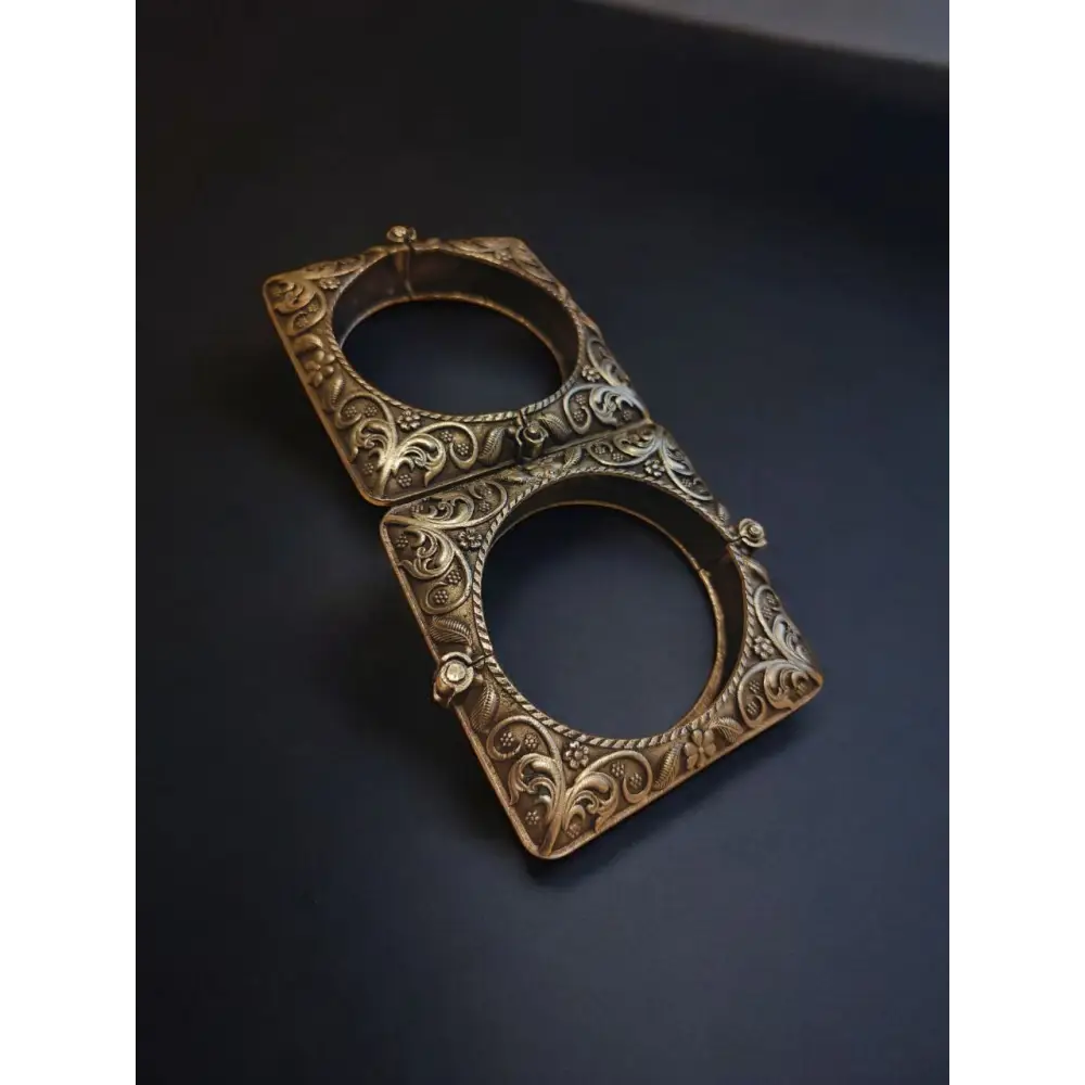 Antique Silver-Plated Square Bangles – Traditional Indian Jewellery for Women (Sizes 2’4 & 2’6) - Bracelet