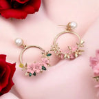 Blossom Bloom Floral Hoop Earrings – Elegant Pink & Gold Statement Earrings by AdairGems - Earrings
