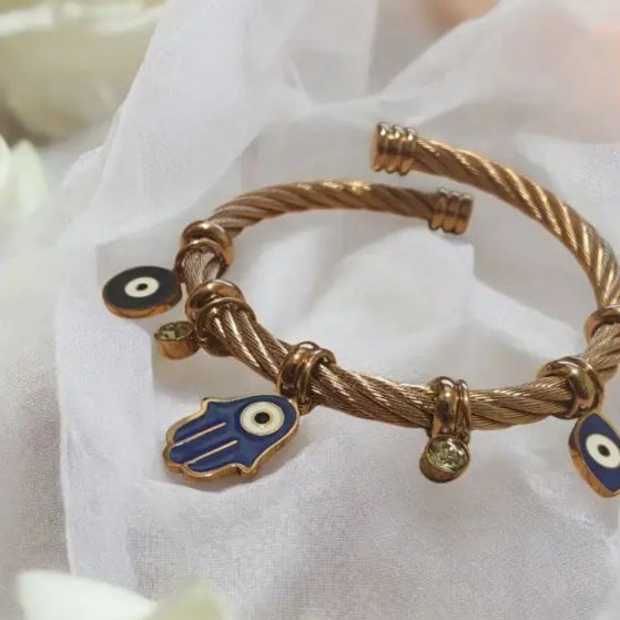 Hamsa Hand & Evil Eye Gold Bracelet – Stylish Spiritual Jewellery