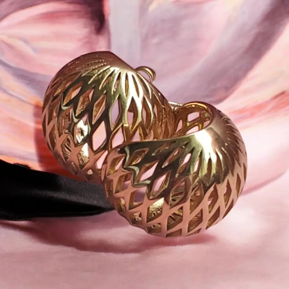 Intricate Net Design Gold-Plated Earrings - Earrings