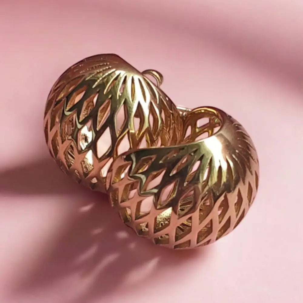 Intricate Net Design Gold-Plated Earrings - Earrings