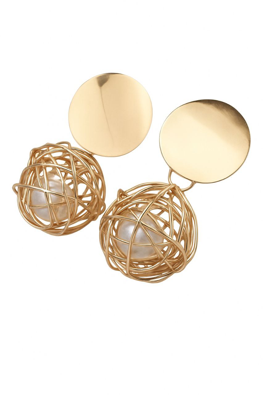 Yugavi Gold-Toned Net Intricate Earrings - Earrings
