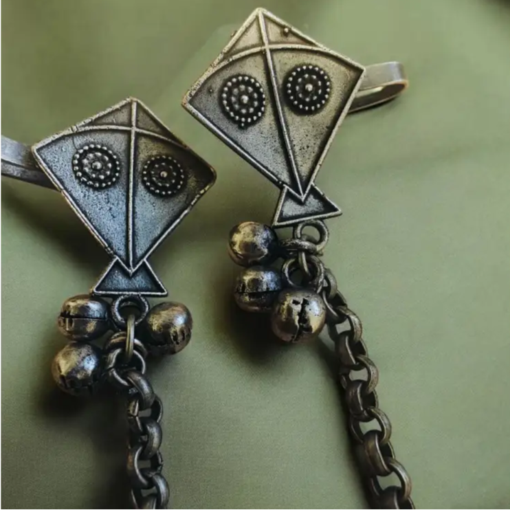 yugavi Sakranti Festive Brass Silver Replica Earrings - Earrings